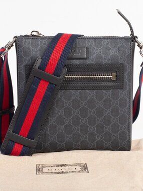 Authentic Black Gucci GG Supreme Messenger Bag